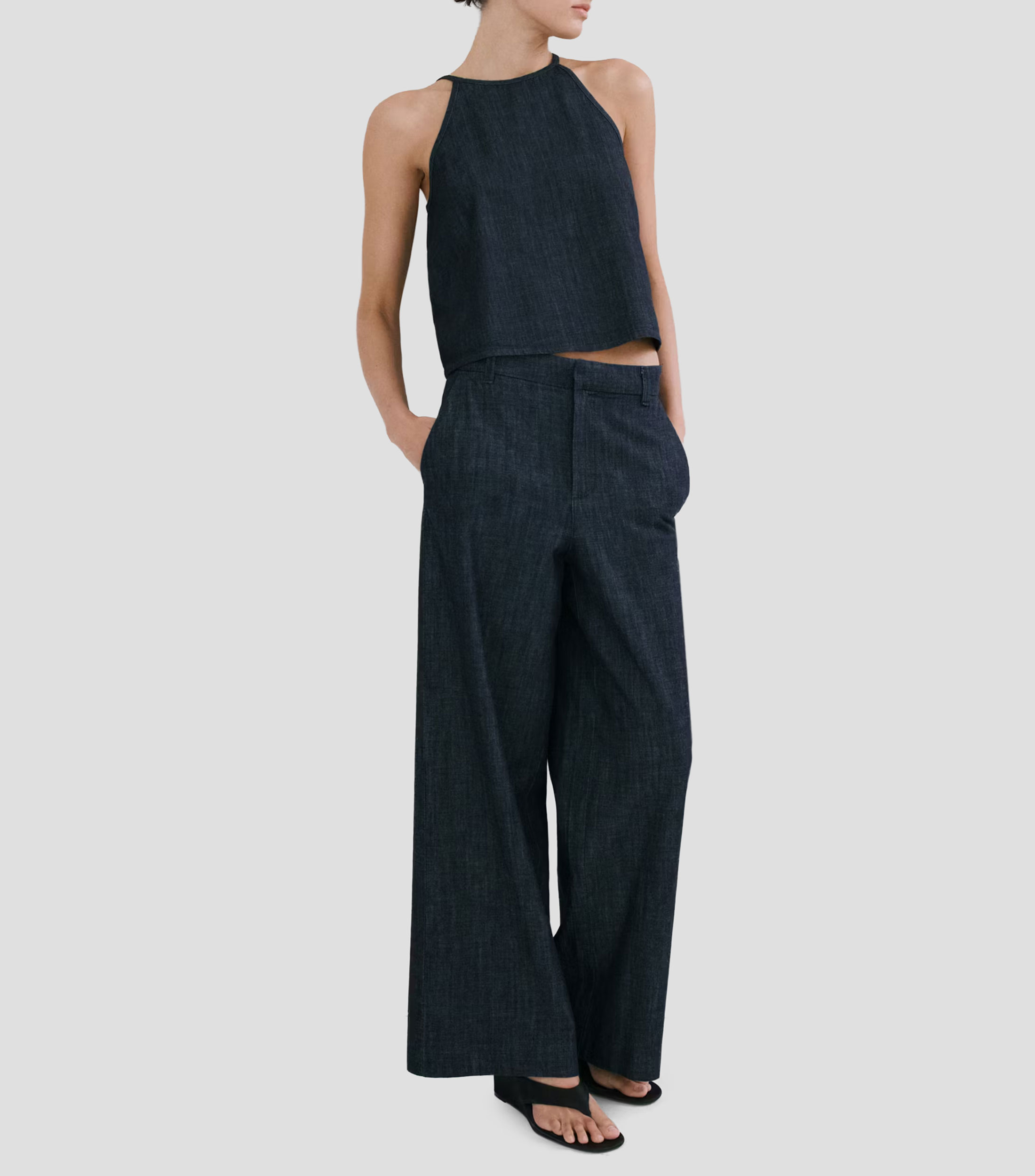 Top cuello halter sin mangas jaspeado Mujer